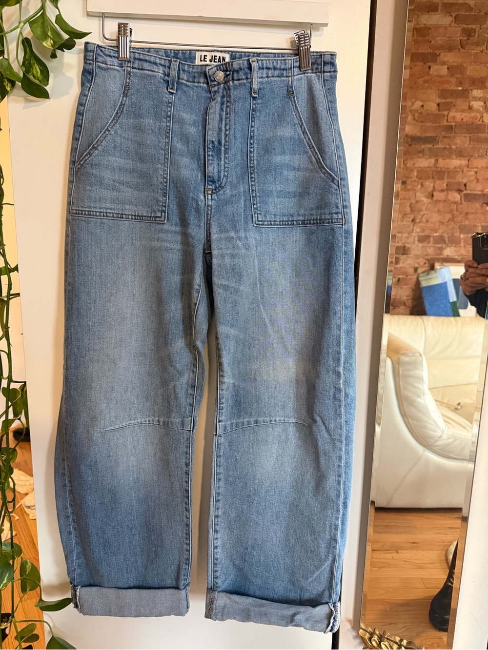 Le Jean Women's Utility Barrel Light Blue Cropped Relaxed Jeans